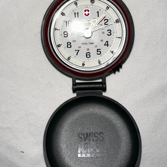 Swiss Army Travel Alarm Clock Dual Time Swiss Quartz Folding Case w/ Box-I046 - Picture 5 of 8